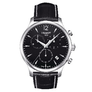 Tissot bracelet de montre T063.617.A - T610031122 Cuir croco Noir 20mm + coutures blanches